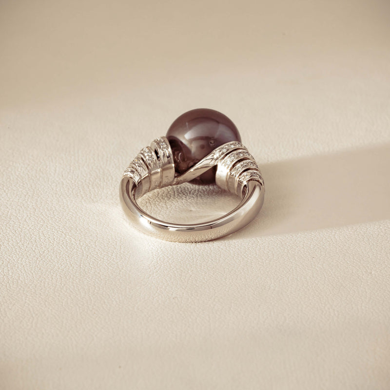 Deja Vu Platinum 13mm Black Pearl & Diamond Ring - Ring - Walker & Hall