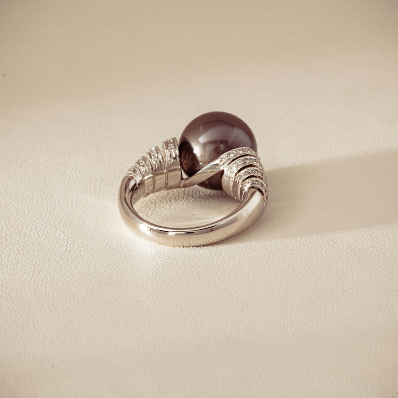 Deja Vu Platinum 13mm Black Pearl & Diamond Ring - Ring - Walker & Hall
