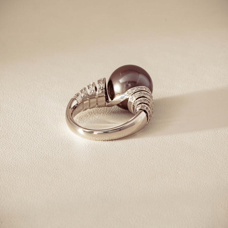 Deja Vu Platinum 13mm Black Pearl & Diamond Ring - Ring - Walker & Hall