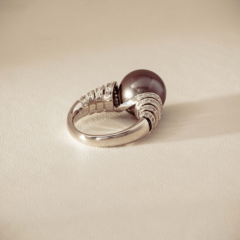 Deja Vu Platinum 13mm Black Pearl & Diamond Ring - Ring - Walker & Hall