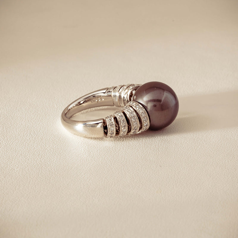 Deja Vu Platinum 13mm Black Pearl & Diamond Ring - Ring - Walker & Hall