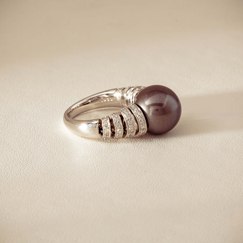 Deja Vu Platinum 13mm Black Pearl & Diamond Ring - Ring - Walker & Hall