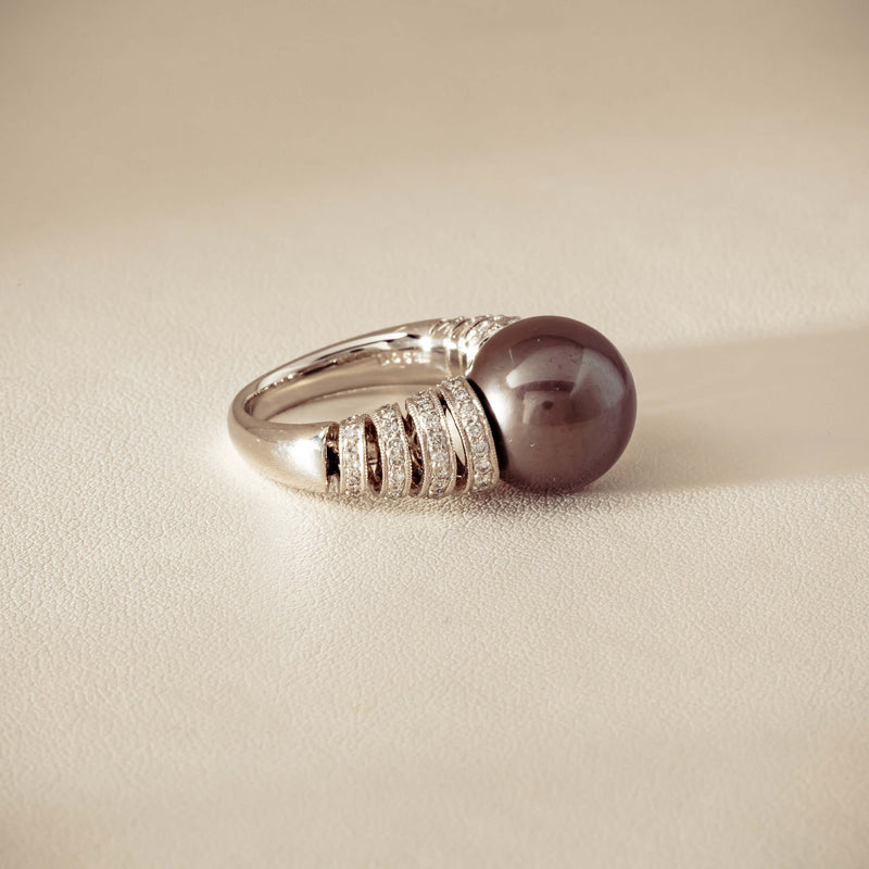 Deja Vu Platinum 13mm Black Pearl & Diamond Ring - Ring - Walker & Hall