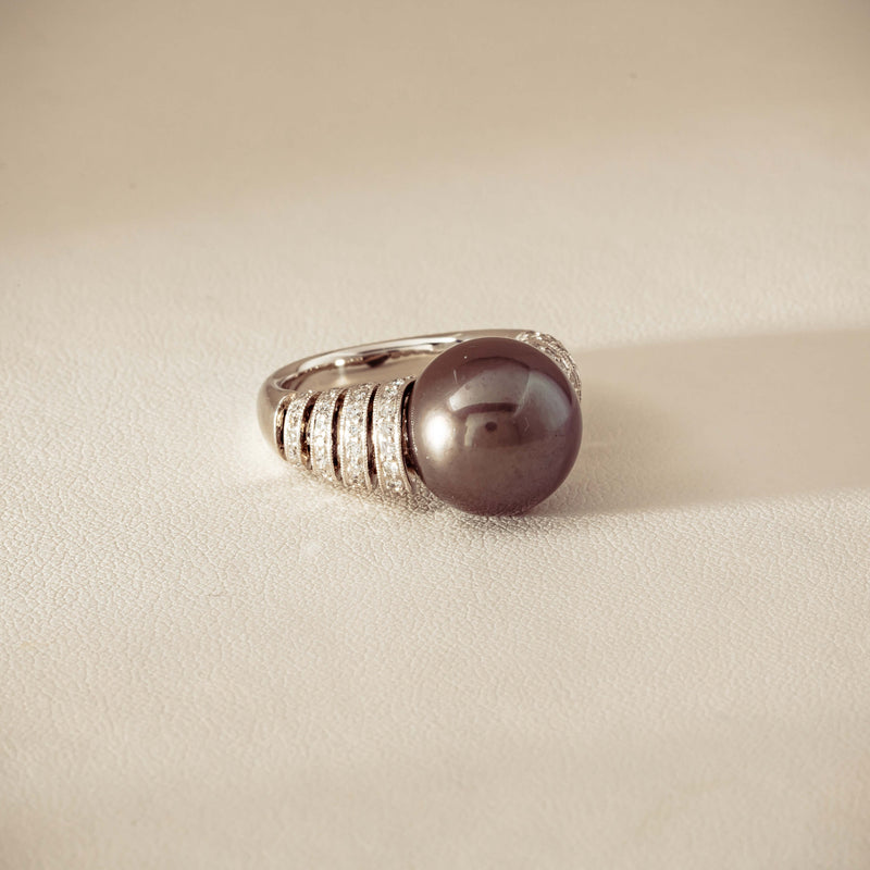 Deja Vu Platinum 13mm Black Pearl & Diamond Ring - Ring - Walker & Hall
