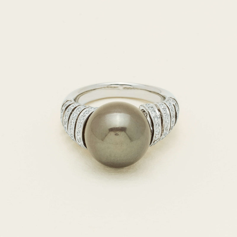 Deja Vu Platinum 13mm Black Pearl & Diamond Ring - Ring - Walker & Hall