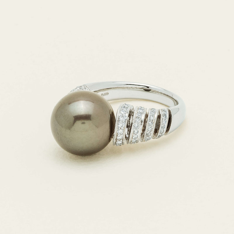 Deja Vu Platinum 13mm Black Pearl & Diamond Ring - Ring - Walker & Hall