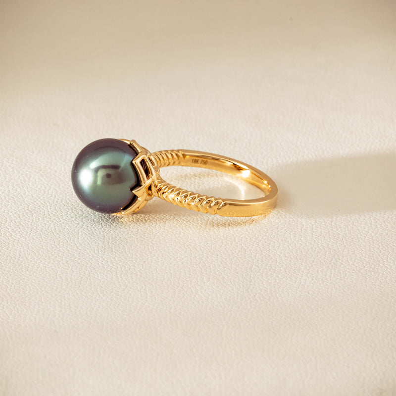 18ct Yellow Gold 10.9mm Black Pearl Selene Ring - Ring - Walker & Hall