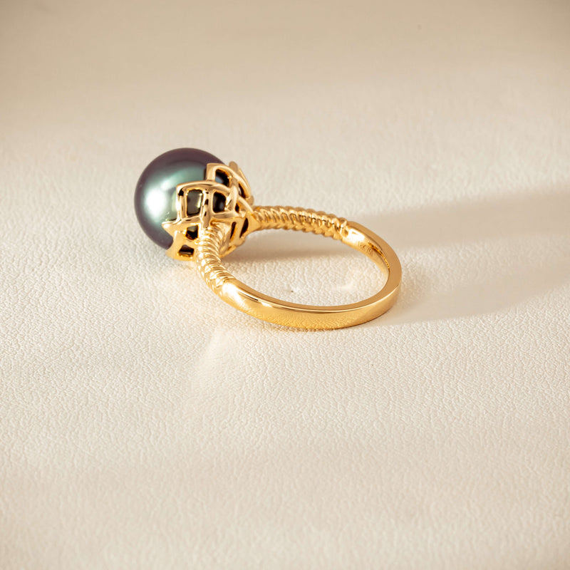 18ct Yellow Gold 10.9mm Black Pearl Selene Ring - Ring - Walker & Hall