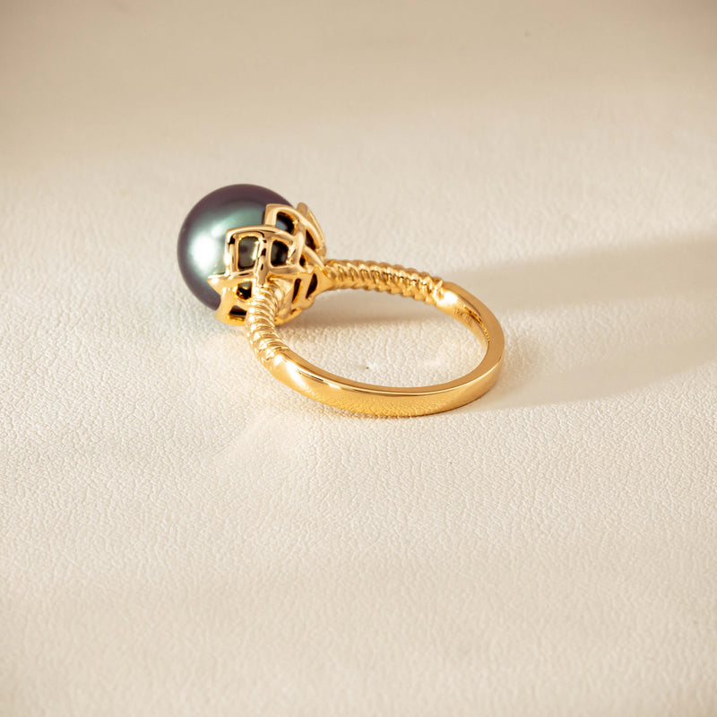 18ct Yellow Gold 10.9mm Black Pearl Selene Ring - Ring - Walker & Hall