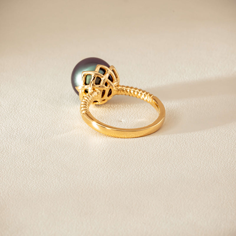 18ct Yellow Gold 10.9mm Black Pearl Selene Ring - Ring - Walker & Hall
