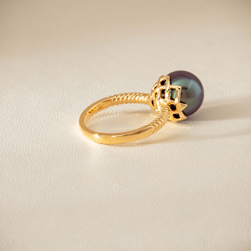 18ct Yellow Gold 10.9mm Black Pearl Selene Ring - Ring - Walker & Hall