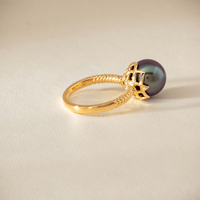 18ct Yellow Gold 10.9mm Black Pearl Selene Ring - Ring - Walker & Hall