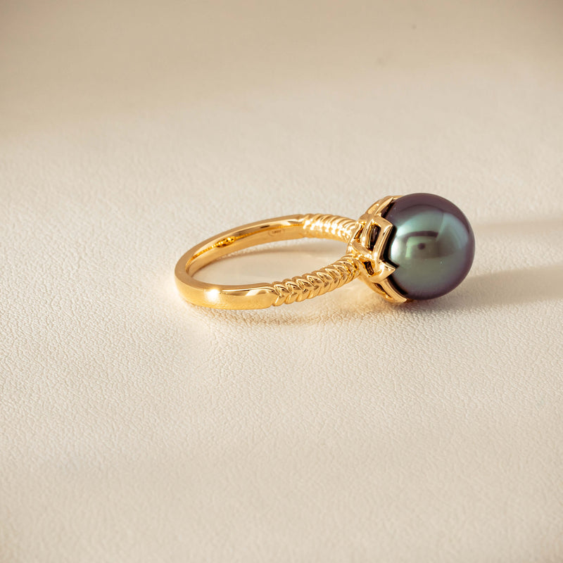 18ct Yellow Gold 10.9mm Black Pearl Selene Ring - Ring - Walker & Hall