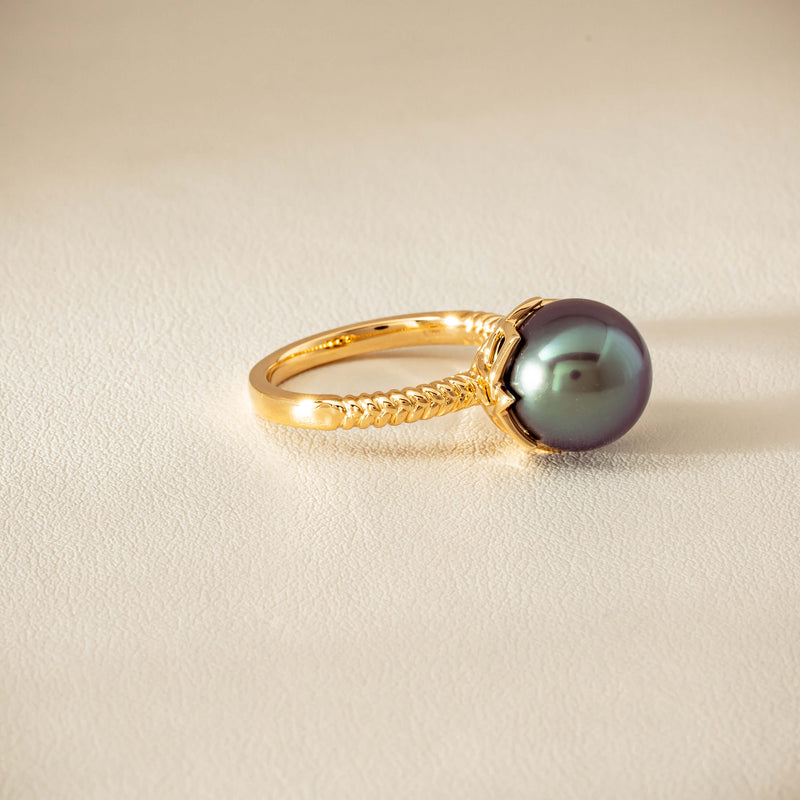 18ct Yellow Gold 10.9mm Black Pearl Selene Ring - Ring - Walker & Hall