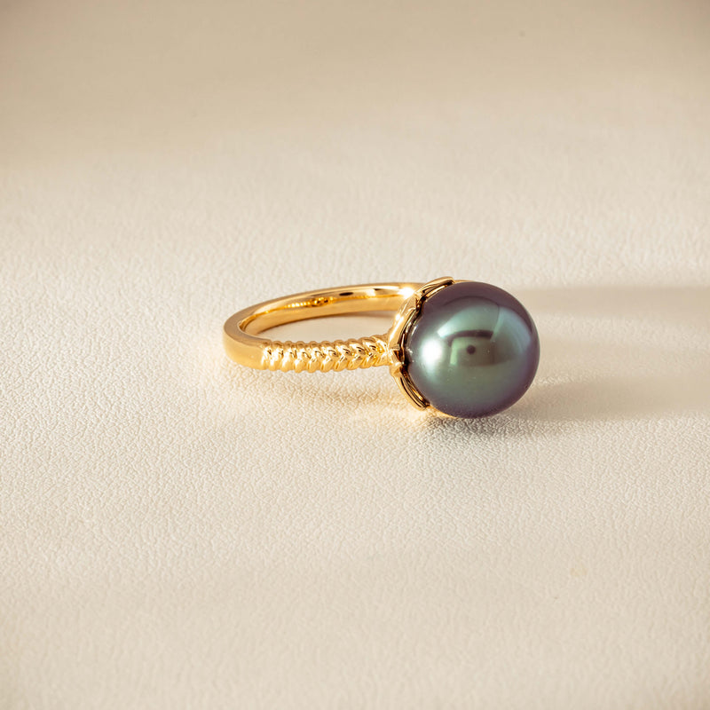 18ct Yellow Gold 10.9mm Black Pearl Selene Ring - Ring - Walker & Hall