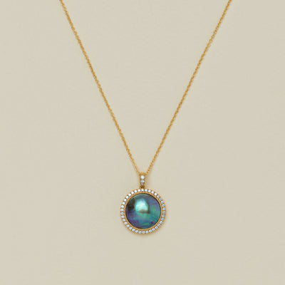 18ct Yellow Gold 13mm Paua Pearl Daisy Pendant - Necklace - Walker & Hall