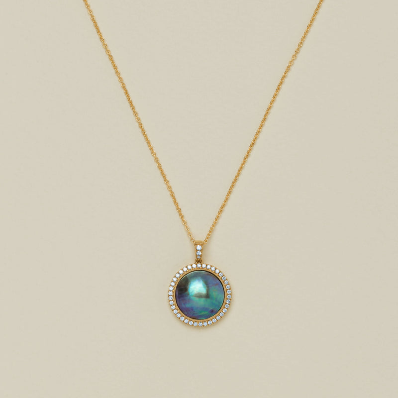 18ct Yellow Gold 13mm Paua Pearl Daisy Pendant - Necklace - Walker & Hall