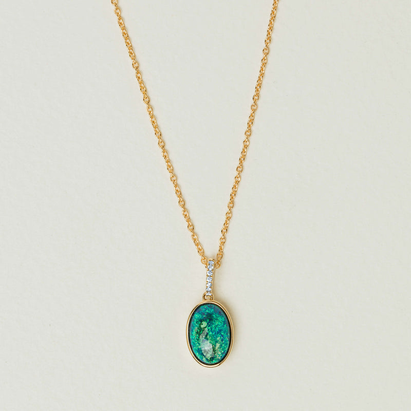 18ct Yellow Gold 2.09ct Opal & Diamond Pendant - Necklace - Walker & Hall