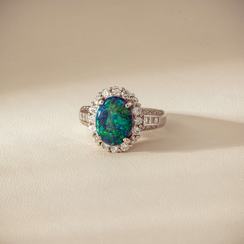 Deja Vu Platinum 3.08ct Opal & Diamond Cluster Ring - Ring - Walker & Hall