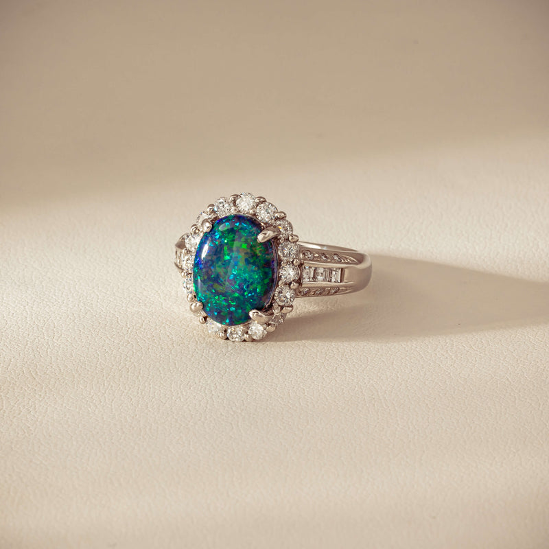 Deja Vu Platinum 3.08ct Opal & Diamond Cluster Ring - Ring - Walker & Hall
