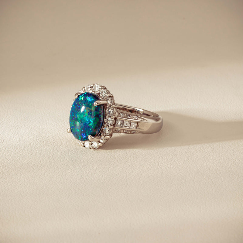 Deja Vu Platinum 3.08ct Opal & Diamond Cluster Ring - Ring - Walker & Hall