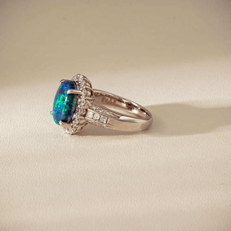 Deja Vu Platinum 3.08ct Opal & Diamond Cluster Ring - Ring - Walker & Hall