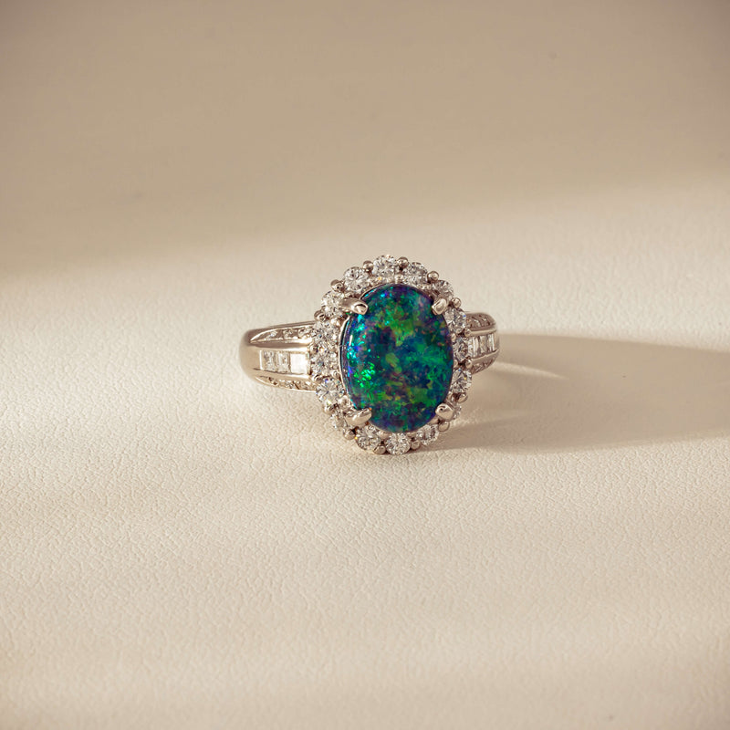 Deja Vu Platinum 3.08ct Opal & Diamond Cluster Ring - Ring - Walker & Hall