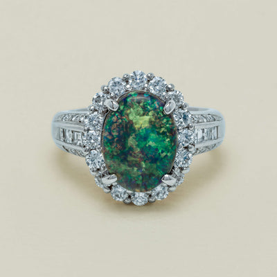 Deja Vu Platinum 3.08ct Opal & Diamond Cluster Ring - Ring - Walker & Hall