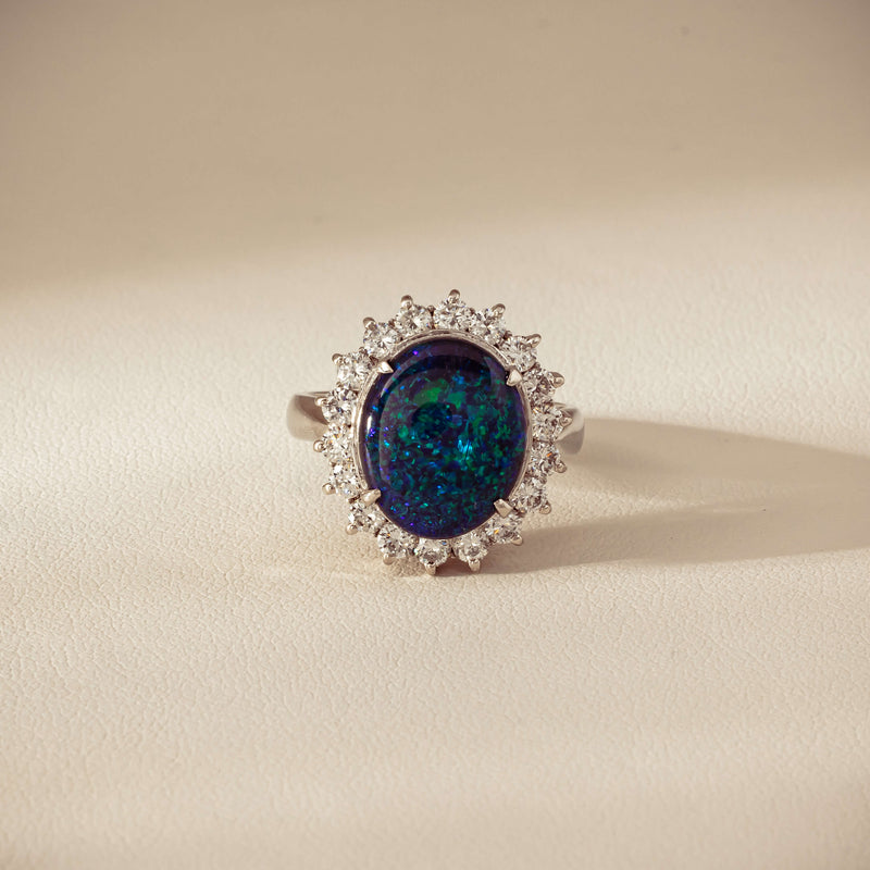 Deja Vu Platinum 2.91ct Opal & Diamond Cluster Ring - Ring - Walker & Hall