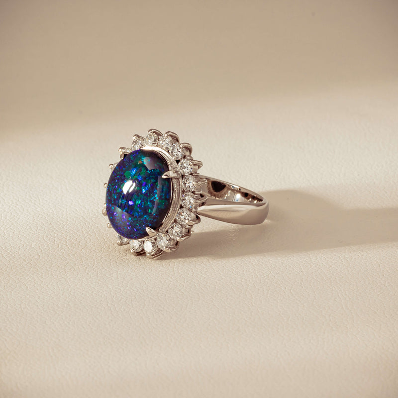 Deja Vu Platinum 2.91ct Opal & Diamond Cluster Ring - Ring - Walker & Hall