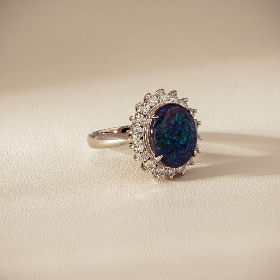 Deja Vu Platinum 2.91ct Opal & Diamond Cluster Ring - Ring - Walker & Hall
