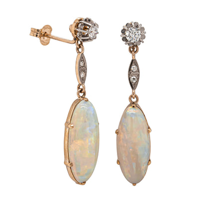 Vintage 11ct Yellow Gold Opal & Diamond Earrings - Earrings - Walker & Hall