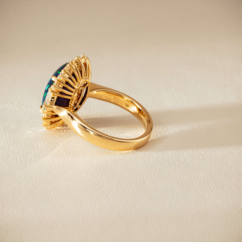 18ct Yellow Gold 4.27ct Opal & Demi Lune Diamond Ring - Ring - Walker & Hall