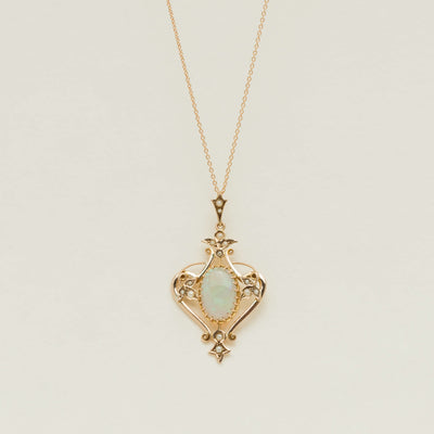 Vintage 9ct Rose Gold Opal & Seed Pearl Set Pendant - Necklace - Walker & Hall
