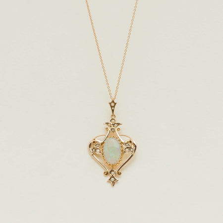 Vintage 9ct Rose Gold Opal & Seed Pearl Set Pendant - Necklace - Walker & Hall