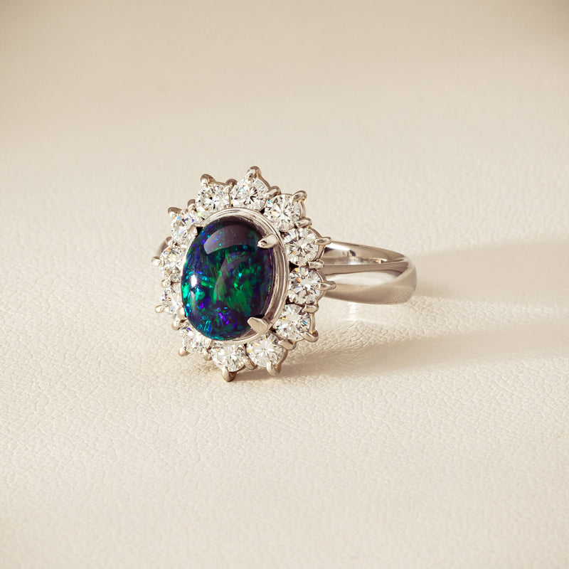 Deja Vu Platinum 1.72ct Opal & Diamond Cluster Ring - Ring - Walker & Hall