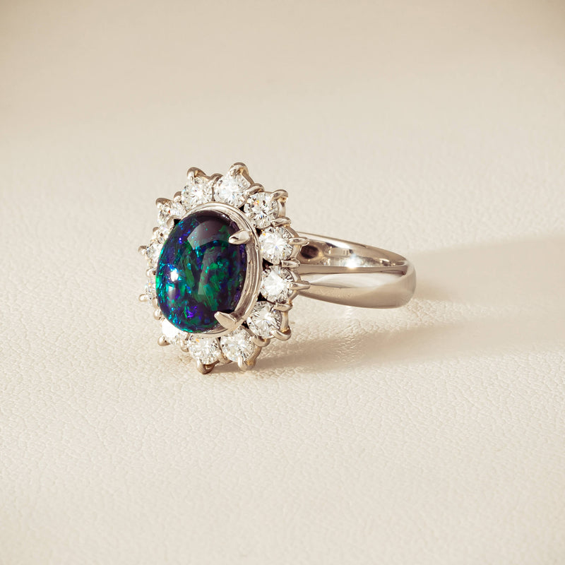 Deja Vu Platinum 1.72ct Opal & Diamond Cluster Ring - Ring - Walker & Hall