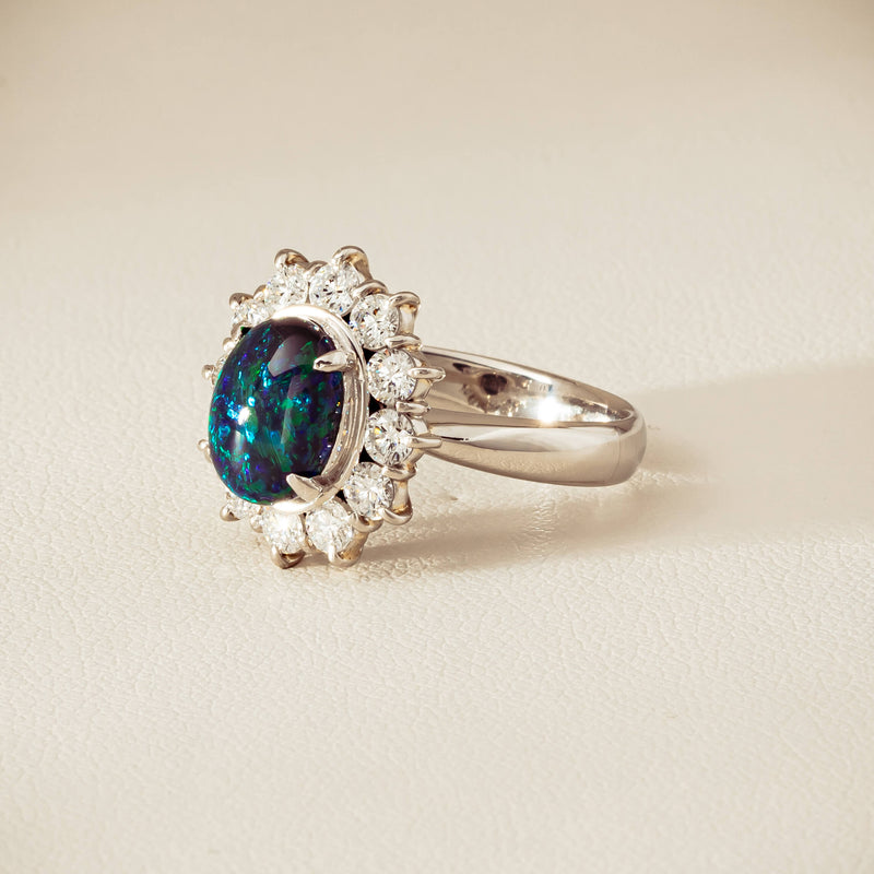 Deja Vu Platinum 1.72ct Opal & Diamond Cluster Ring - Ring - Walker & Hall