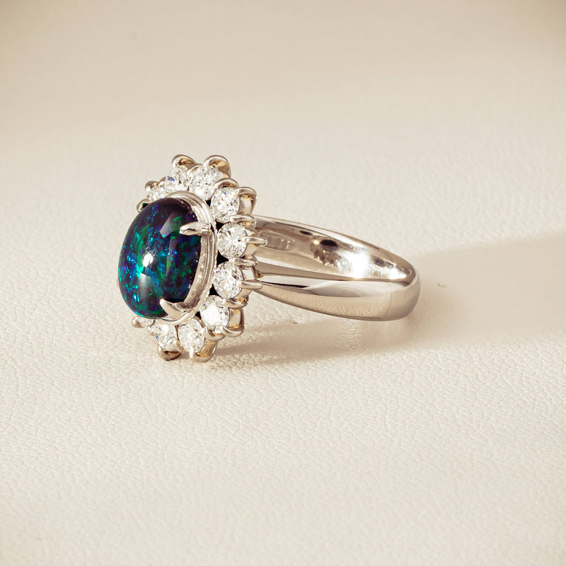 Deja Vu Platinum 1.72ct Opal & Diamond Cluster Ring - Ring - Walker & Hall