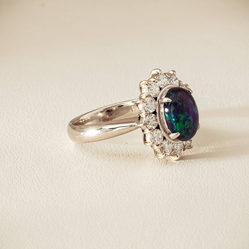 Deja Vu Platinum 1.72ct Opal & Diamond Cluster Ring - Ring - Walker & Hall
