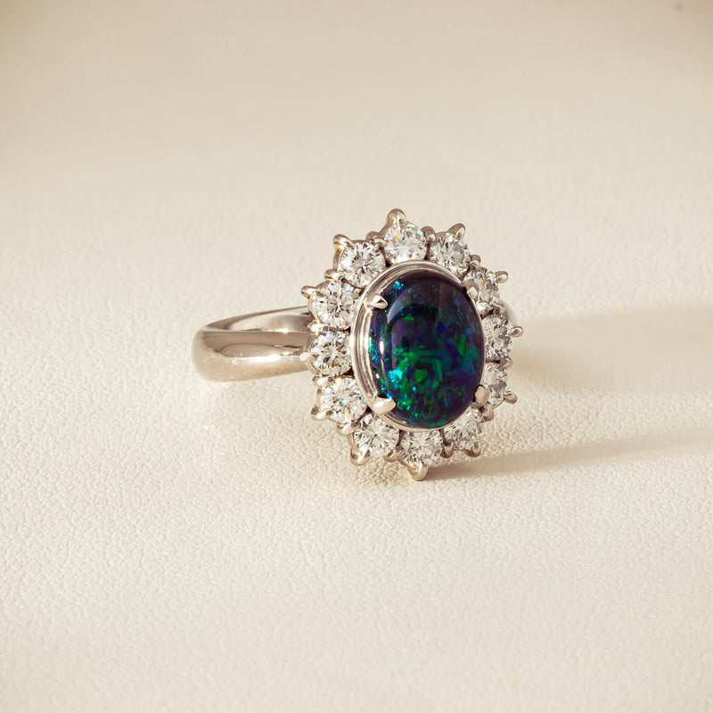 Deja Vu Platinum 1.72ct Opal & Diamond Cluster Ring - Ring - Walker & Hall