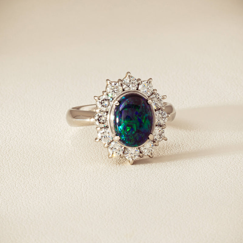 Deja Vu Platinum 1.72ct Opal & Diamond Cluster Ring - Ring - Walker & Hall