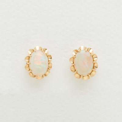 Deja Vu 9ct Yellow Gold Opal Scalloped Stud Earrings - Earrings - Walker & Hall