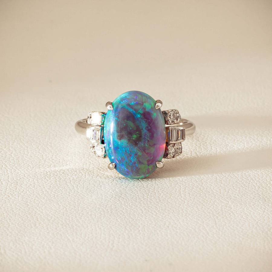 Vintage Silver/Palladium/Gold Opal & Diamond Ring - Ring - Walker & Hall