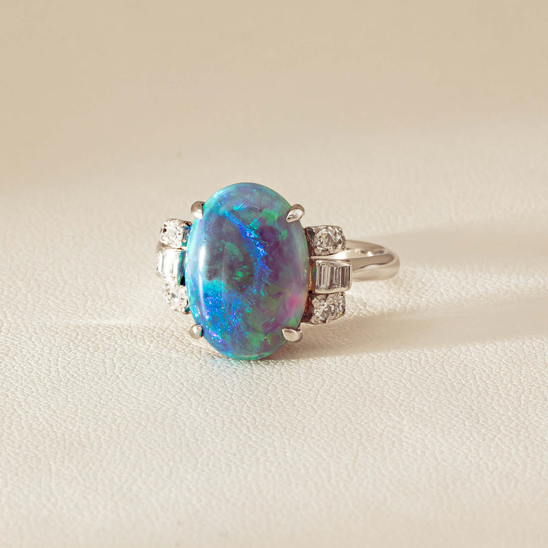 Vintage Silver/Palladium/Gold Opal & Diamond Ring - Ring - Walker & Hall