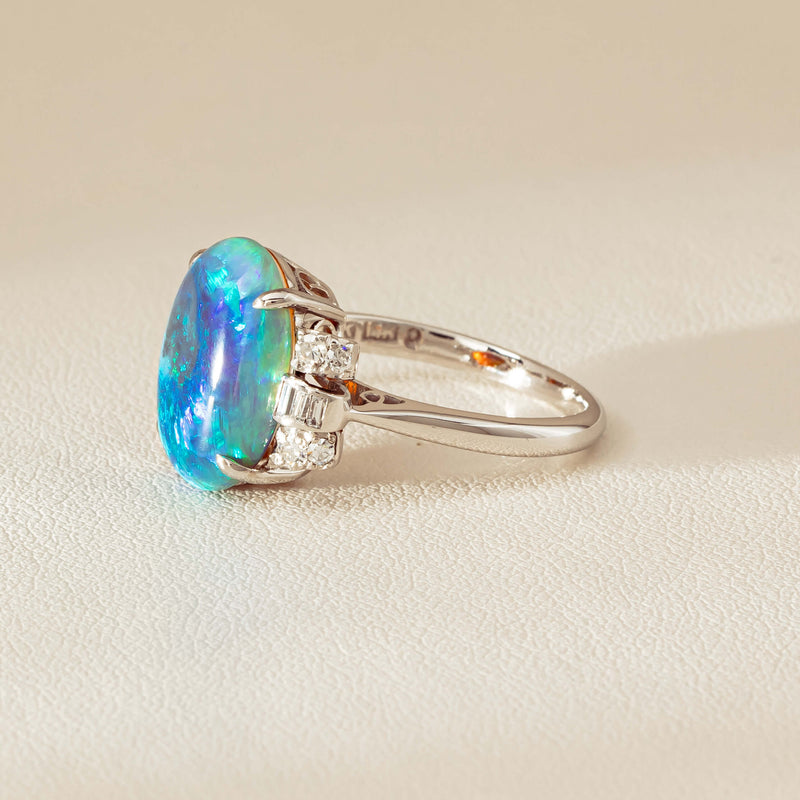 Vintage Silver/Palladium/Gold Opal & Diamond Ring - Ring - Walker & Hall