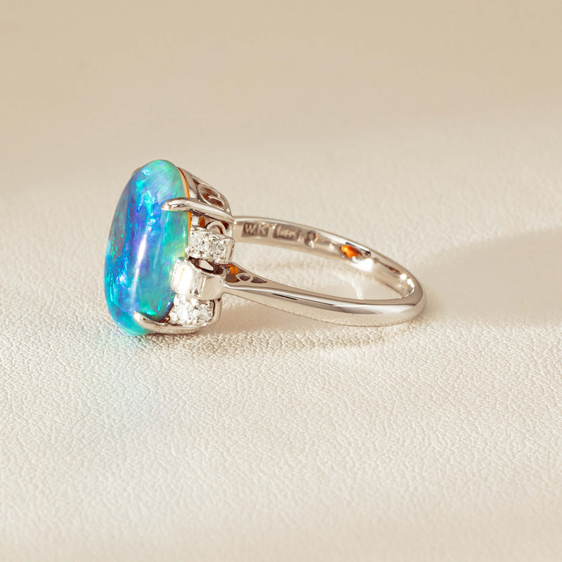 Vintage Silver/Palladium/Gold Opal & Diamond Ring - Ring - Walker & Hall
