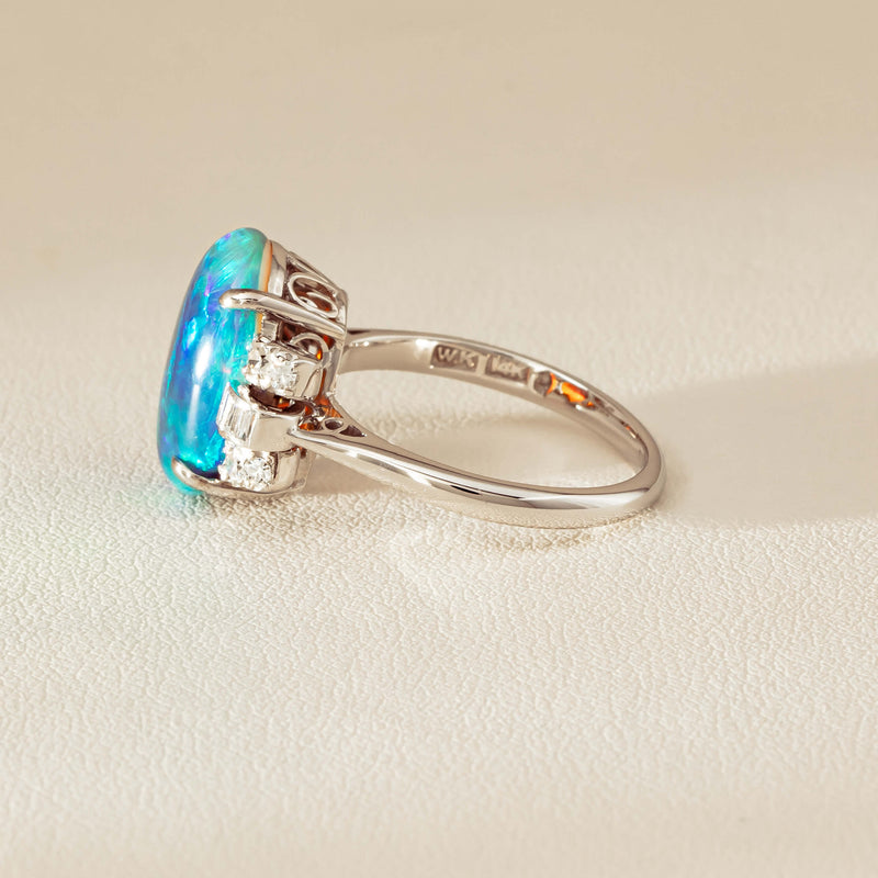 Vintage Silver/Palladium/Gold Opal & Diamond Ring - Ring - Walker & Hall
