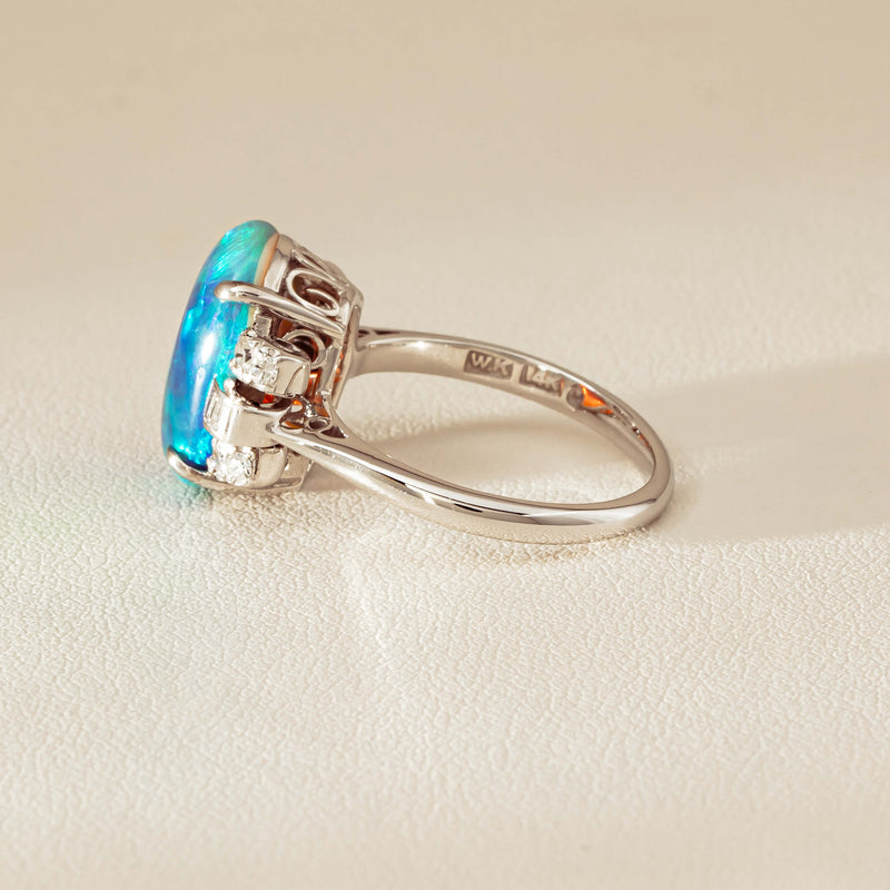Vintage Silver/Palladium/Gold Opal & Diamond Ring - Ring - Walker & Hall
