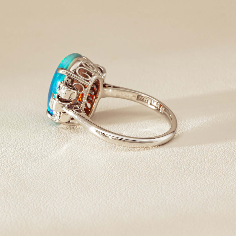 Vintage Silver/Palladium/Gold Opal & Diamond Ring - Ring - Walker & Hall